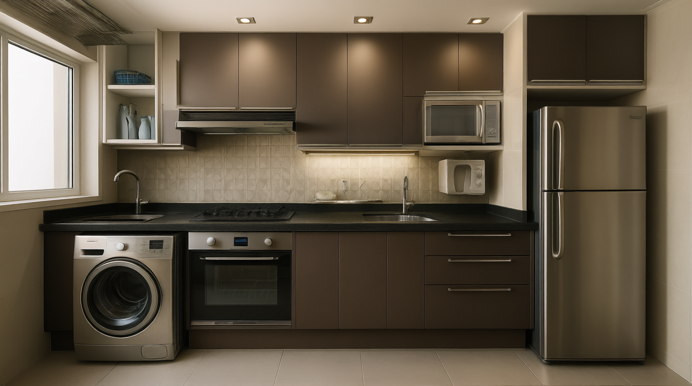 Render 3D de cozinha compacta